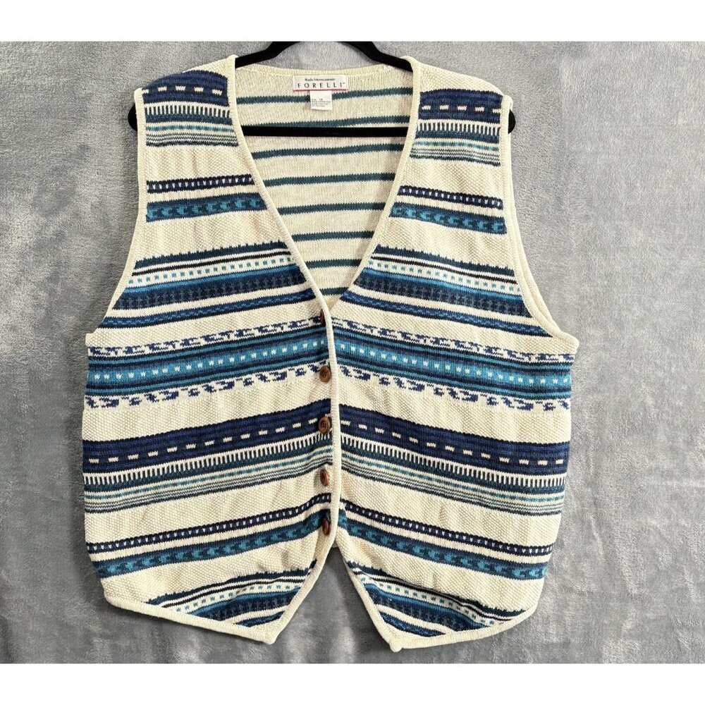 Vtg FORELLI Women Sweater Vest Sleeveless Button Front Sz 1X Ivory 90s Y2K 39-10